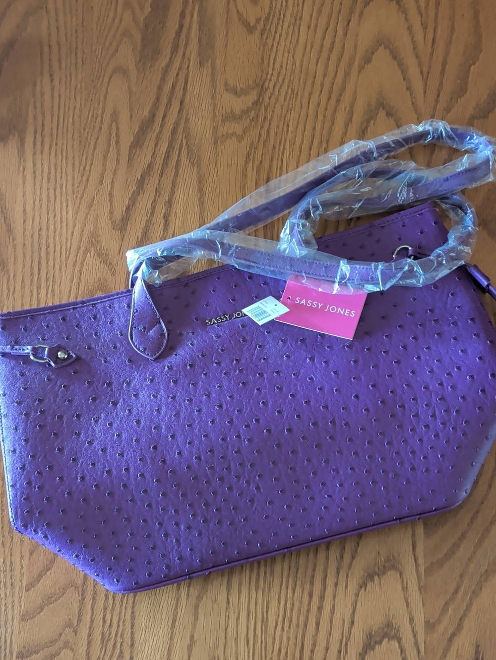 NEW Sassy Jones Ostrich Embossed Faux Leather Bag